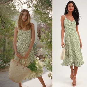 Darling Daisies Green Floral Print Midi Dress